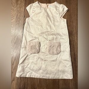 Gymboree Beautiful Gold Shift Dress With Faux Fur Pockets EUC Sz 6 Formal BC